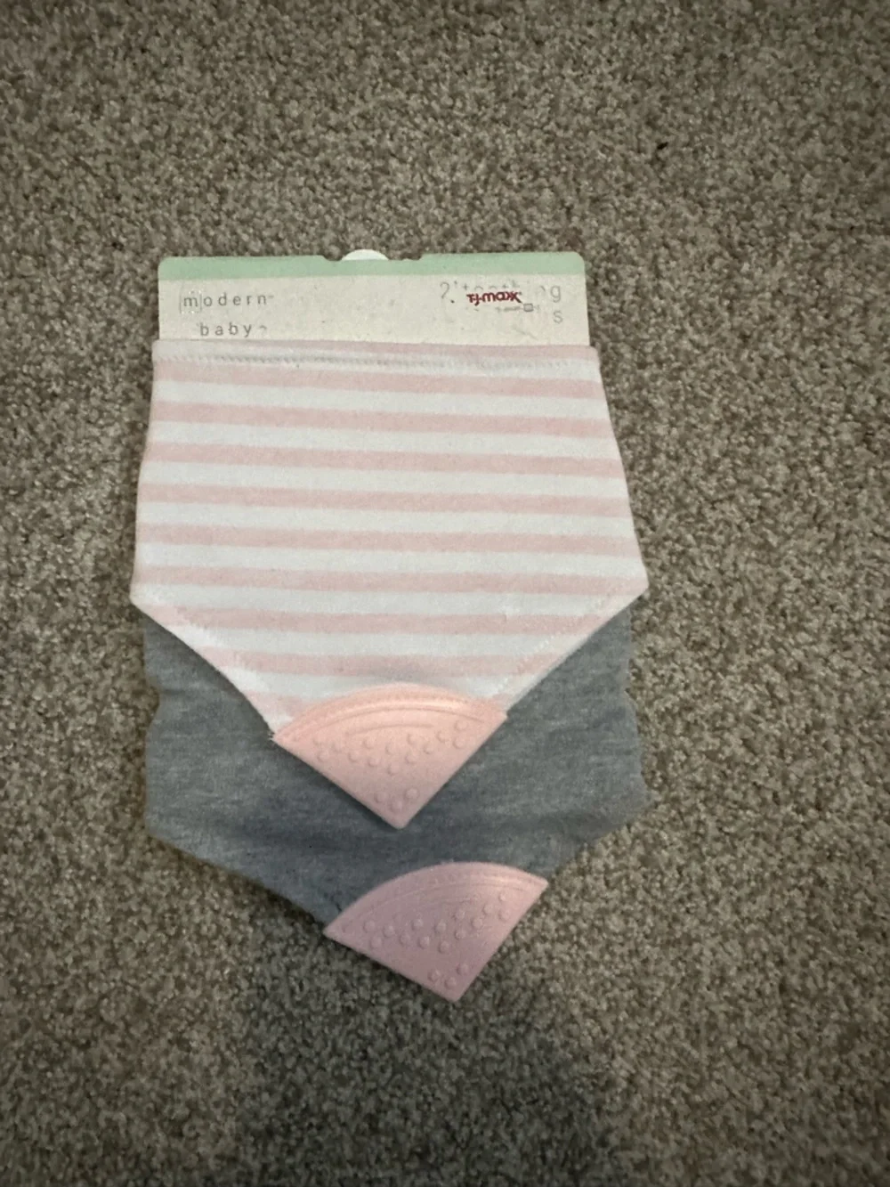 Modern Baby Teething Bibs 2-Pack Pink Gray Silicone Teether